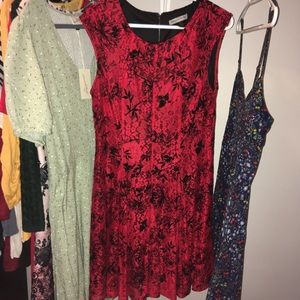Red and black floral lace dress